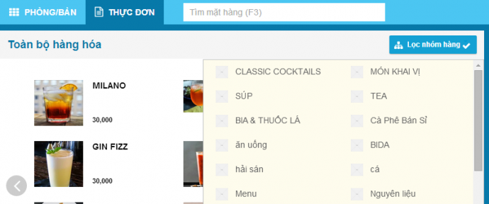 loc nhom hang menu